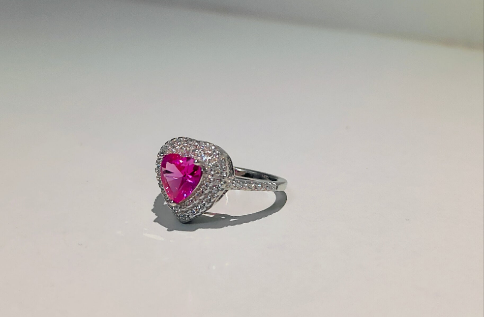 Silver pink dimond 92.5 ring