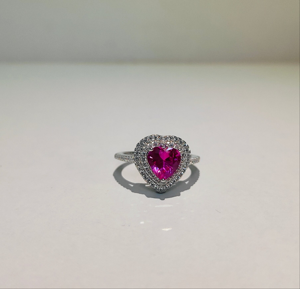 Silver pink dimond 92.5 ring