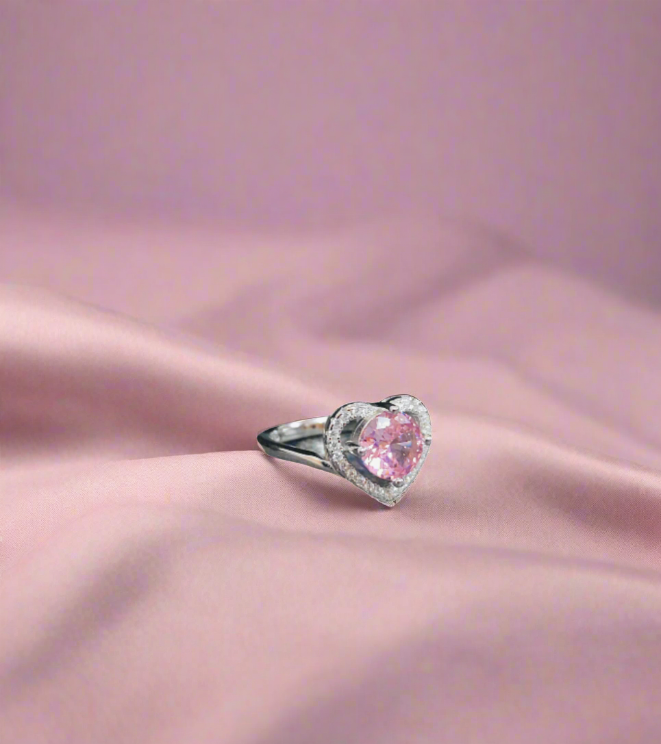 Silver 92.5 pink dimond ring