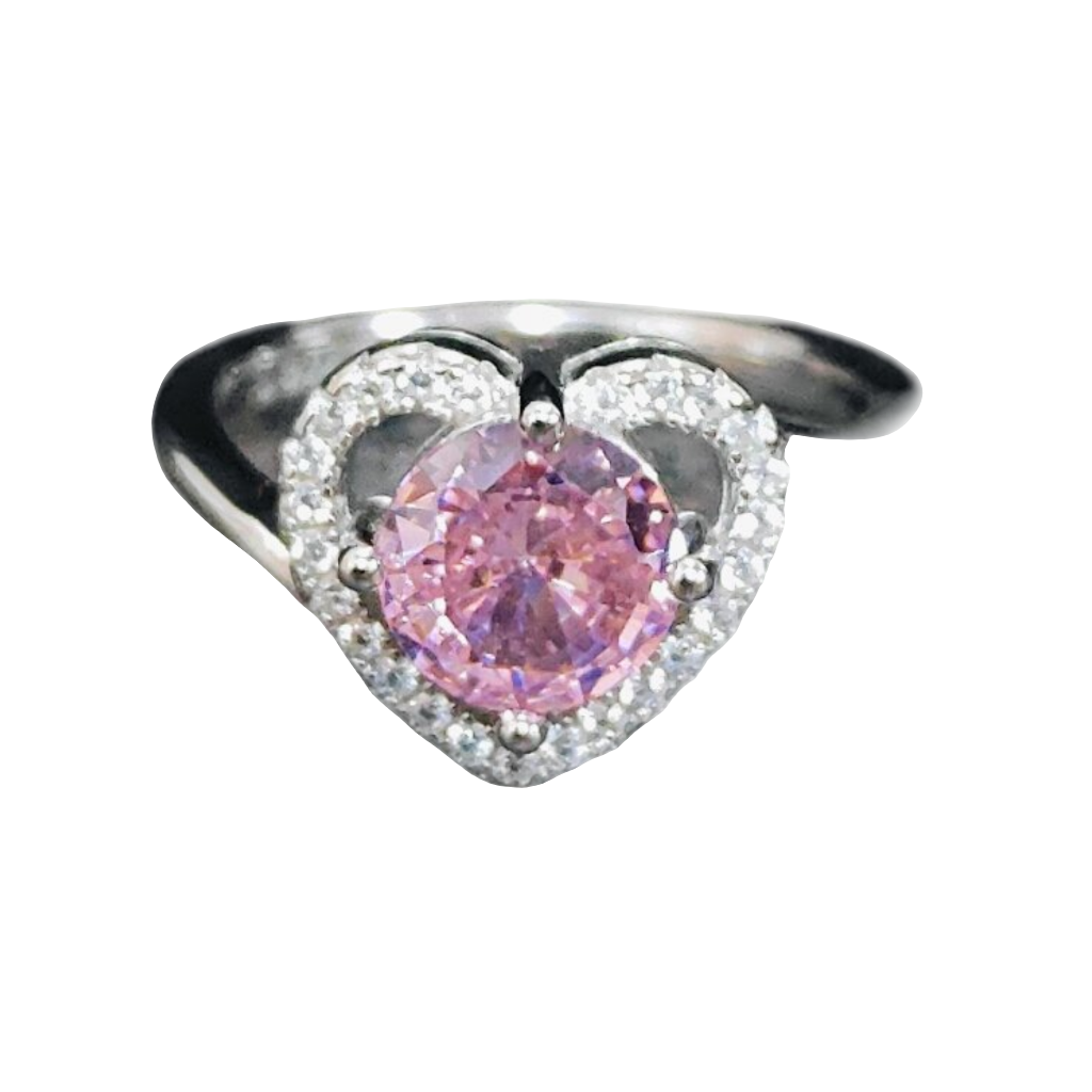 Silver 92.5 pink dimond ring